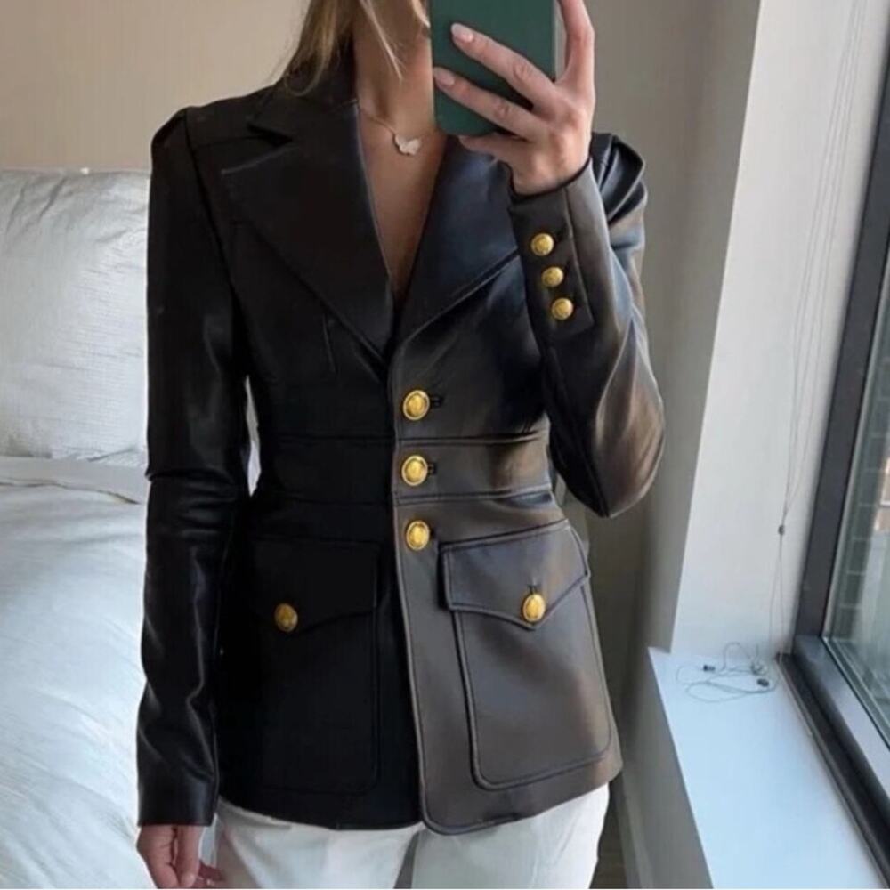 A.L.C. alc amelia vegan leather jacket blazer button closure faux vegan leather - Picture 9 of 9